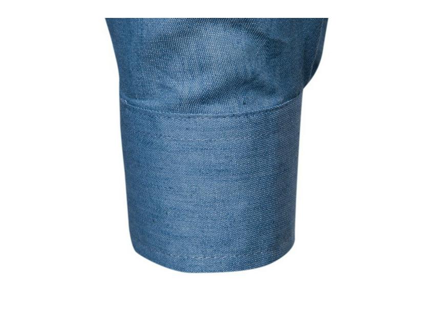 Herren Freizeit Langarm Jeanshemd mit Tasche und Lederakzenten