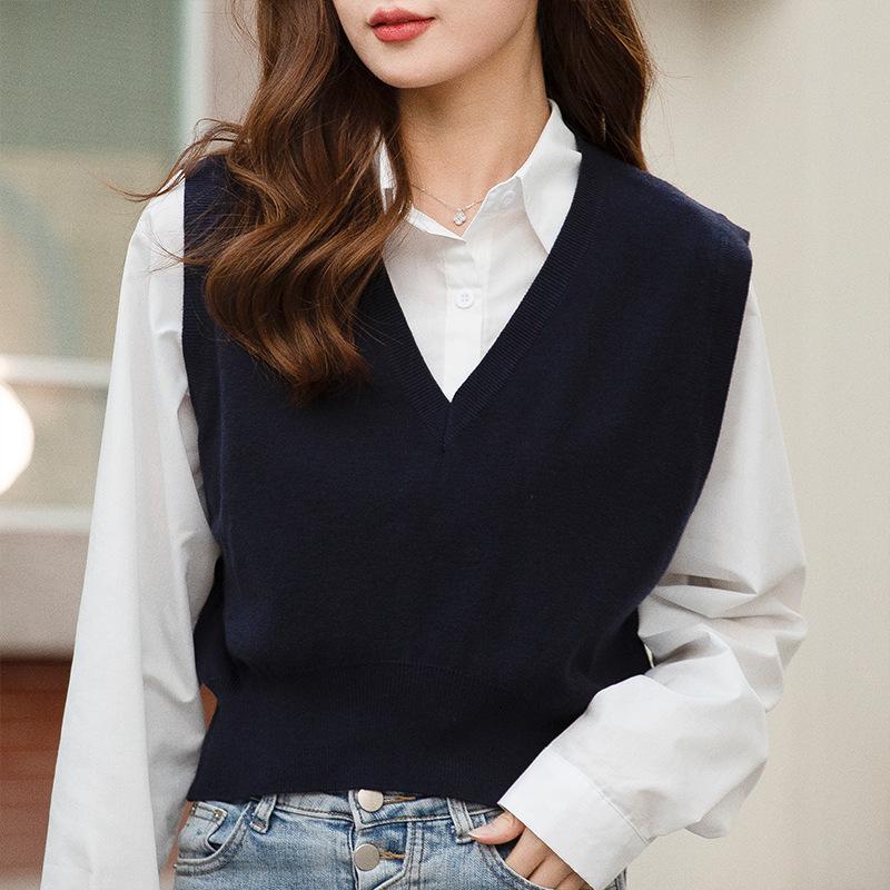 Women's Korean Style Knit Pullover Vest - Casual College Sweater Top