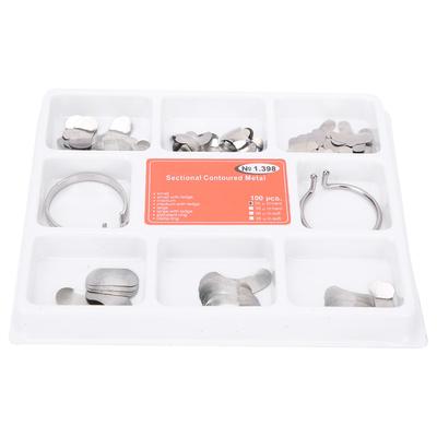 100pcs Steel Dental Sectional Contoured Matrices with 2 Rings Dental Supplies Accessory
