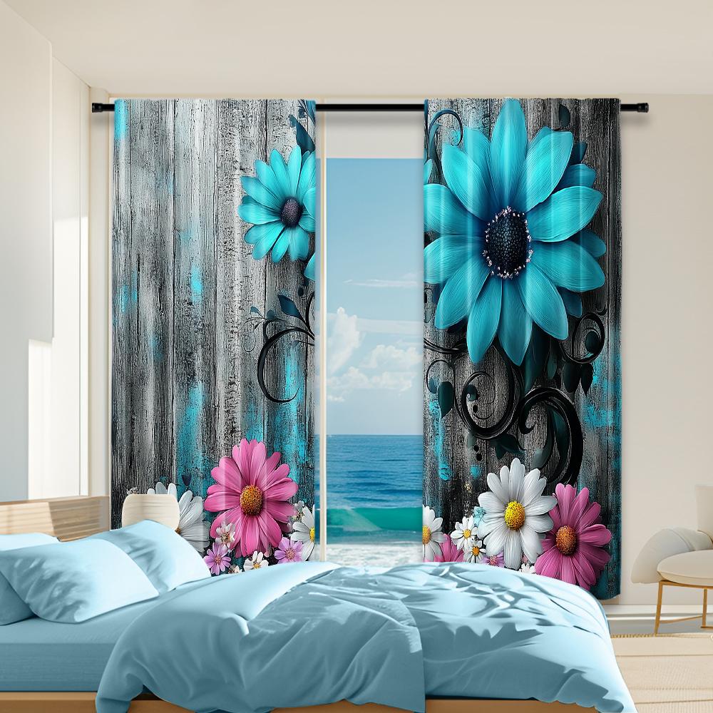 

2 pcs versatile polyester transparent curtains for home decoration Country House Flower for use in bedrooms and living rooms 100*130 HOOK 1pcs