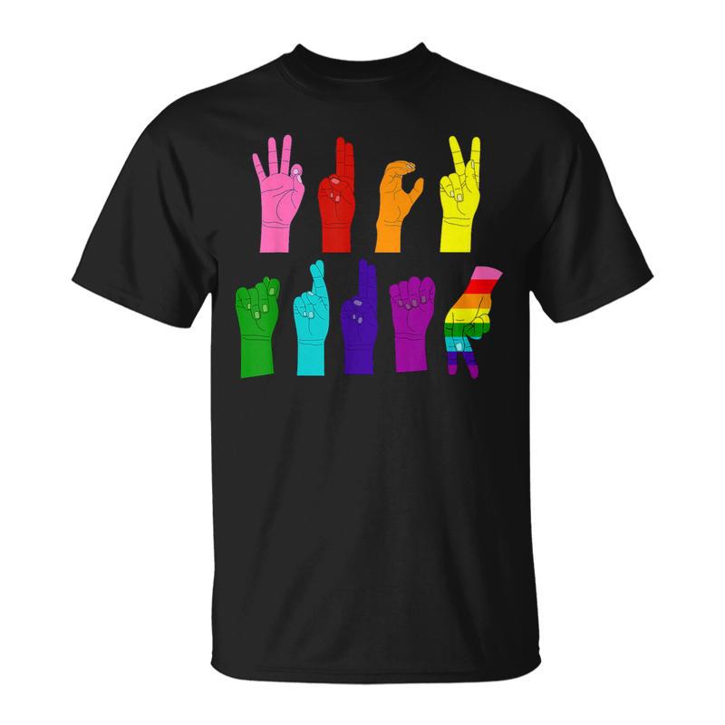 Anti Trump Hand Sign Lgbt Sign Language Lgbtq Rainbow Asl T-Shirt