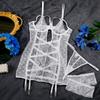 Sexy Lingerie Sets Erotic Costumes Lace See-Through Suspender Skirt Cross Backless 3Pcs Set Delicate Seductive Hollow Intimates