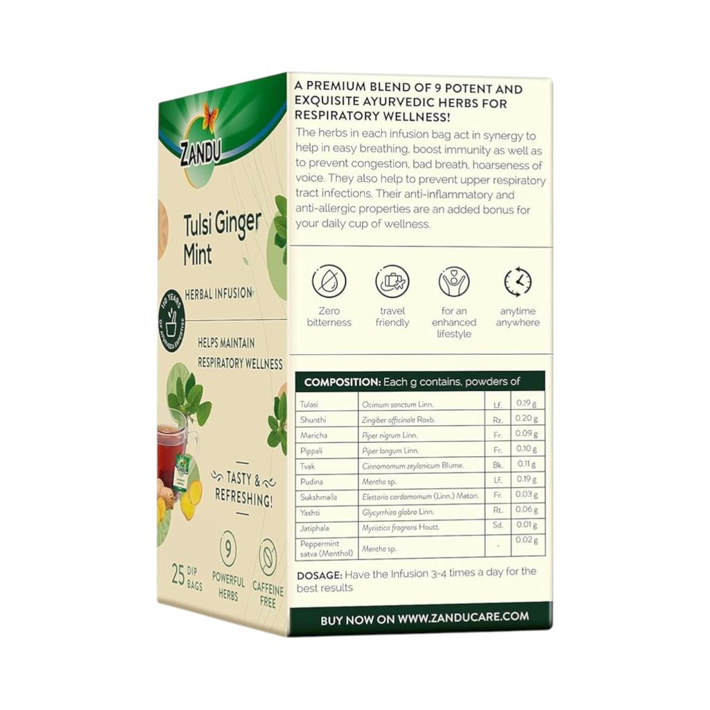 Zandu Tulsi Ginger Mint Herbal Infusion Tea  25 Tea Bags X  Pack of 2 – Refreshing Ayurvedic Wellness Drink