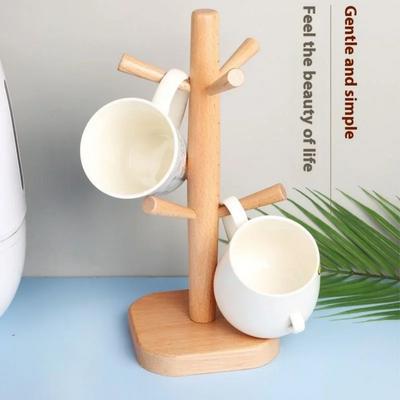 Baumförmiger Tassenhalter aus Holz, Hängeregal für Kaffee- und Teetassen, Ablage für Trinkgefäße, 6 Haken, für Küche und Haushalt, 1 Set