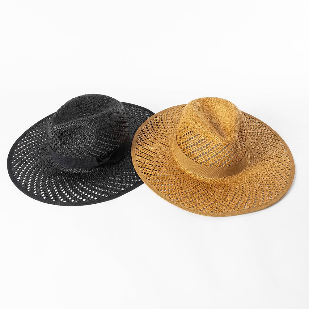 202601-HH5219B Dropshipping Britain hollow out handmade grass solid Breathable fedoras cap men women leisure panama jazz hat