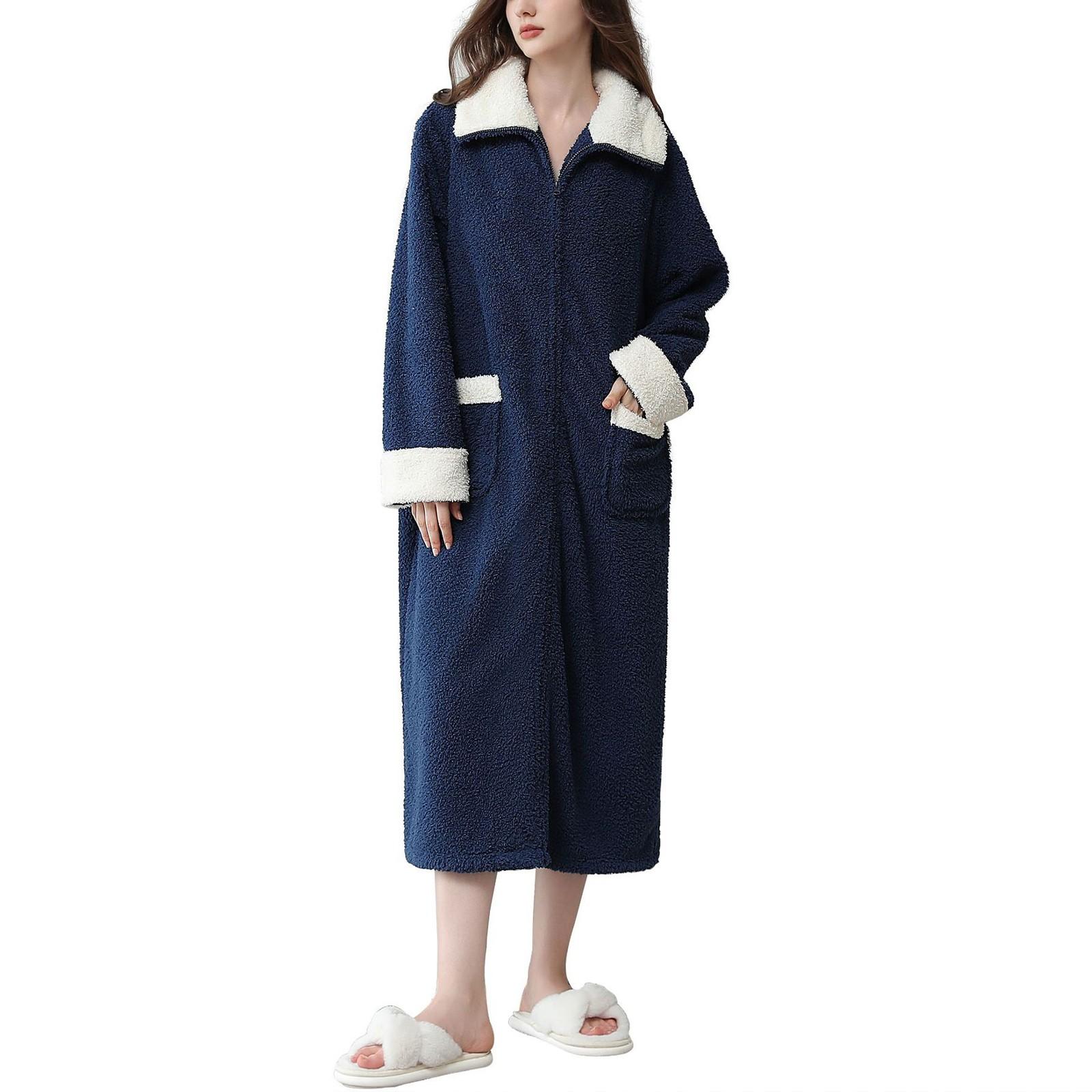 

Женская осенне-зимняя ночная рубашка с бархатным лацканом для пары, которую можно носить как домашнюю одежду, удобную теплую пижаму, банный халат L тёмно-синий