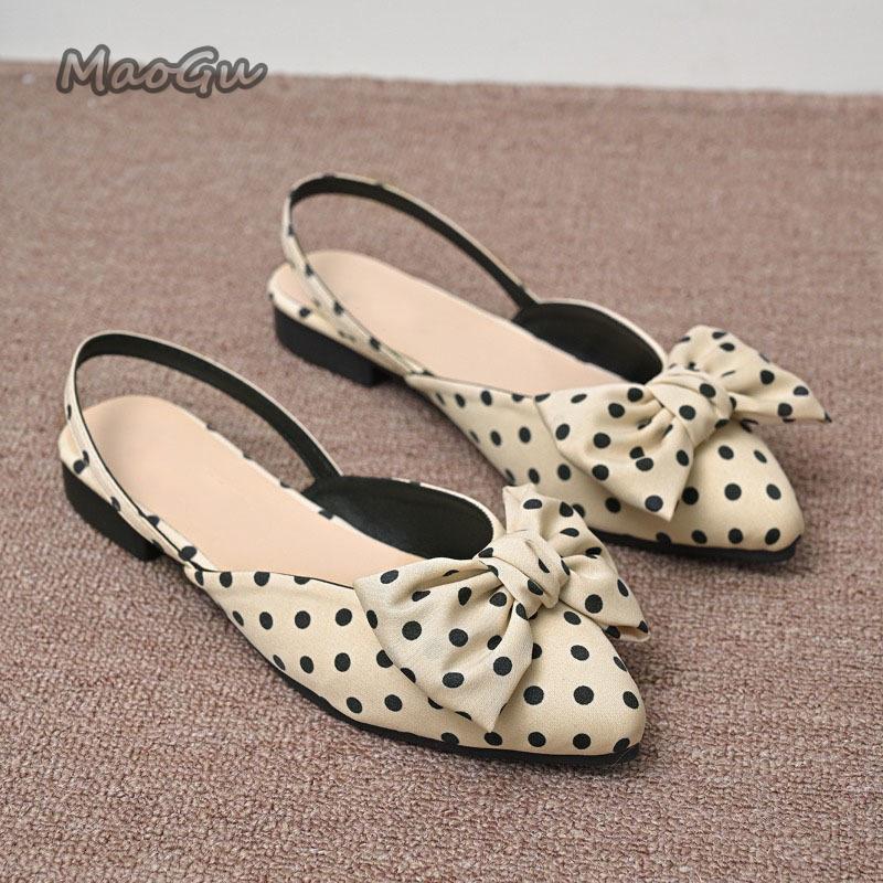 Fashion Pointed Toe Butterfly-knot Women's Fashion Low Heel Sandals Spot Checkered Office Ladies Flat Sandals Elegant Ankle Straps Shoes