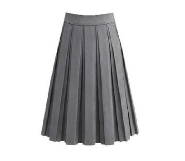 

Women s A-line Pleated Midi Skirt - Gray Woolen, Korean Style, Autumn Winter Commuting, Slimming and Versatile XL светло-серый