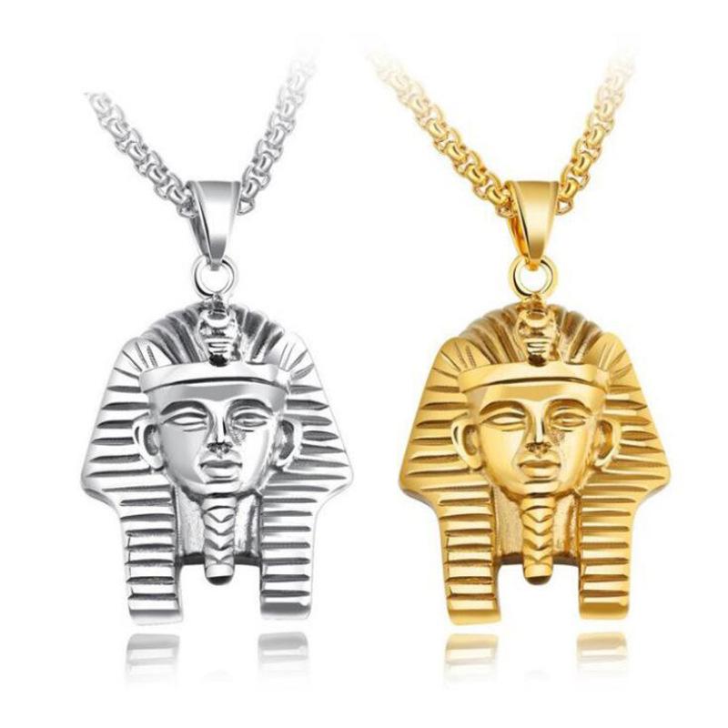 Fashionable Retro Titanium Steel Necklace for Men, Egyptian Pharaoh Lion Body and Human Face Pendant, Domineering