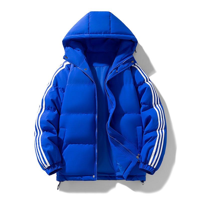 Can Print OO Fake Two-piece Cotton-padded Clothes, Men's and Women's Winter Loose Cotton-padded Clothes, Couple's Casual Hooded Striped Jacket