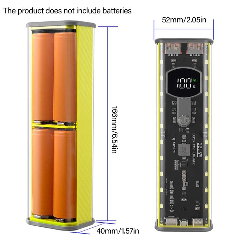 For 21700 Battery Storage Box USB C Quick INstalls Case Transparent Enclosure 4 Cell Holder Not Need Welding