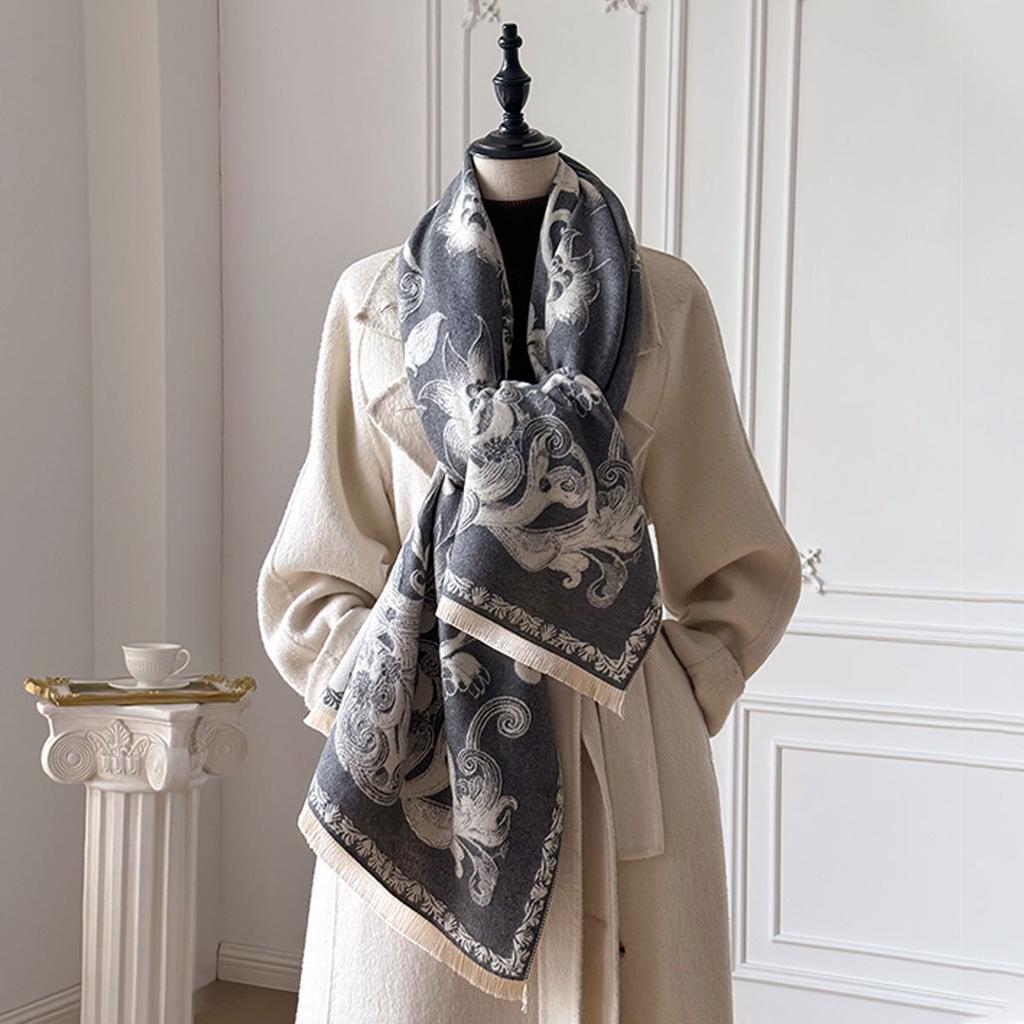 Winter Warm Cashmere Scarf For Women Flowers Pashmina Shawl Wrap Neckerchief Female Bufanda Echarpe Design Headband