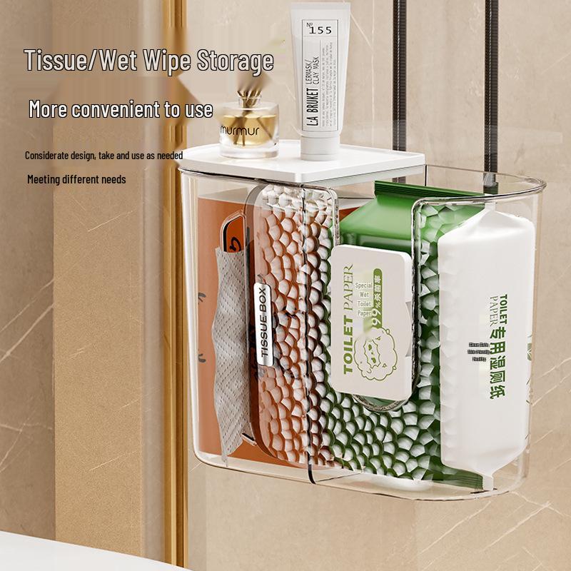 No-Punch Wall-Mounted Tissue Box: Bathroom, Kitchen, Toilet Towel and Wet Wipe Storage