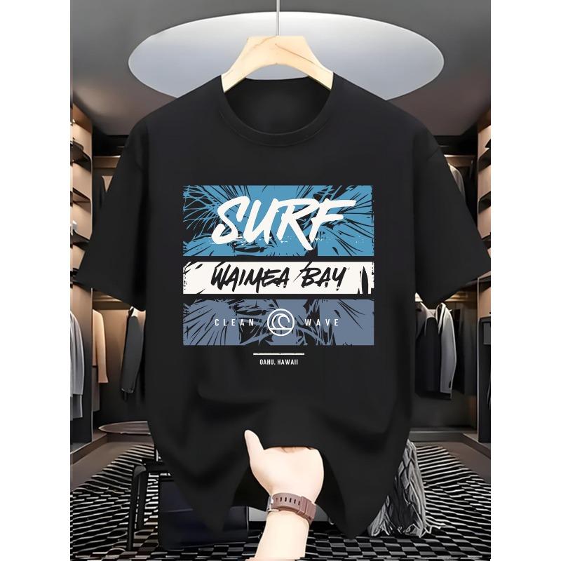 

European sizes Men S Short-Sleeve T-Shirt Featuring a Unique Graphic Design Inspired by Waimea Bay, Perfect for Summer Sports And Casual Wear 4XL