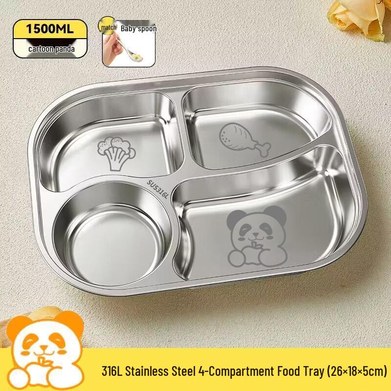 JingJingRS Kids 316 Stainless Steel Panda Divided Meal Tray Set