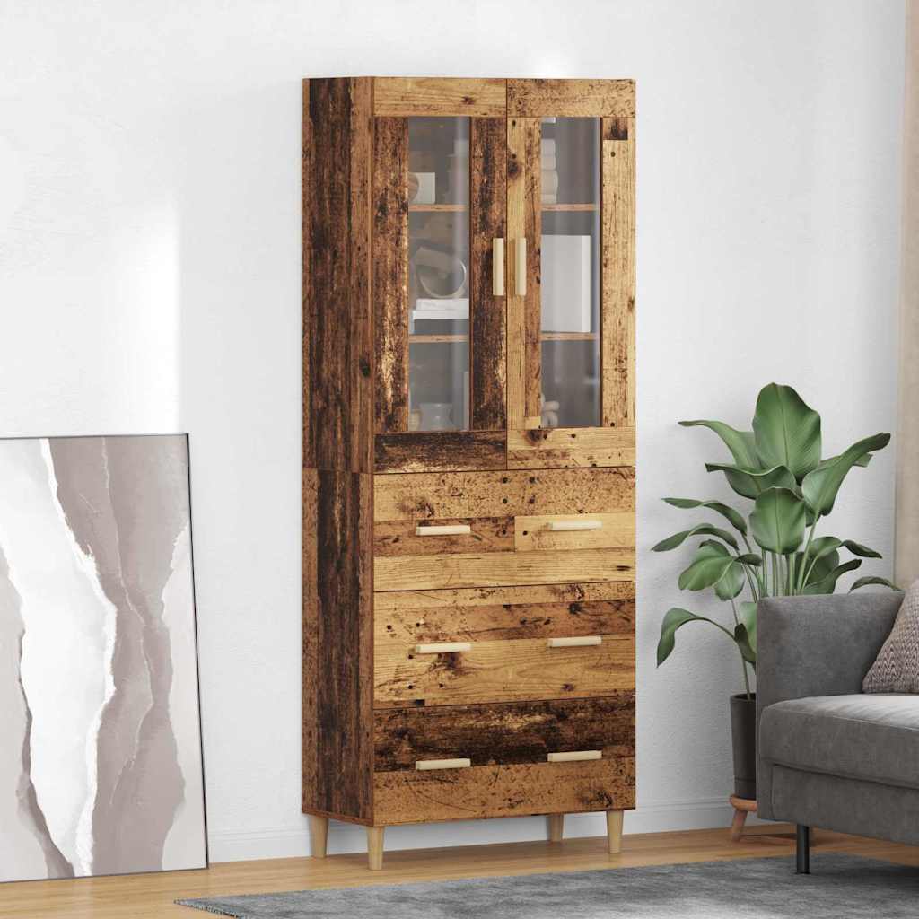Highboard Reclaimed Wood 69.5 x 34 x 180 cm Engineered Wood and Glass