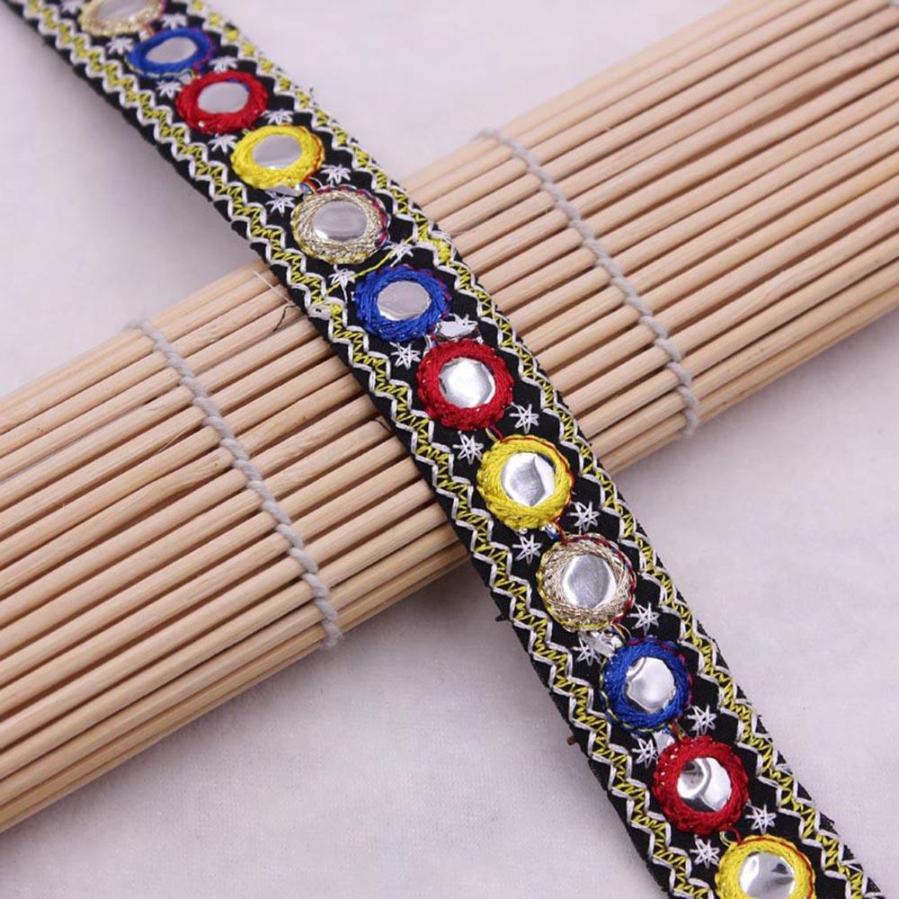 1 yard Handmade Ethnic Mirror Embroidered Webbing Indian Lace Trim DIY Sewing Net Yarn Ribbons Clothing Decorative