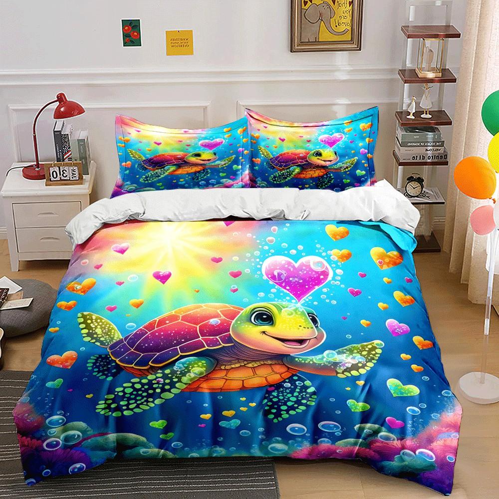 Colorful Turtle Ocean Fantasy Set Exquisite Three-Piece Bedding Set Gift For Kids And Adults