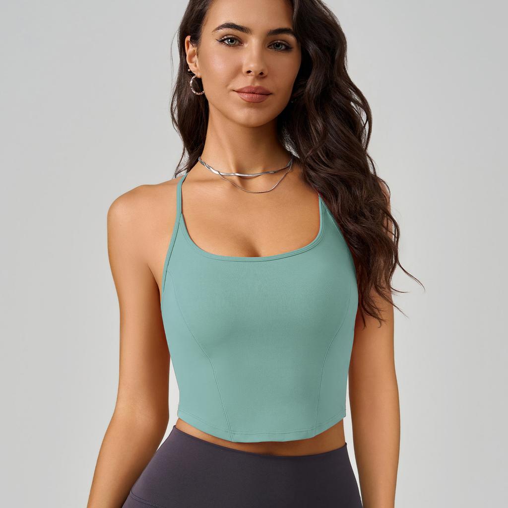 Women's Outdoor Wireless Longline Running Bra Shockproof Sports Vest Sexy Spaghetti Straps Cross Back Fitness Yoga Top
