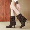 F733-6 European and American style belt buckle wide tube 2025 autumn and winter new pointed thin heel short heel thin high heel short boots women