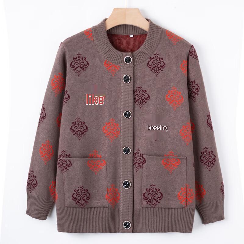 Elderly Women's Plush Knit Cardigan Sweater