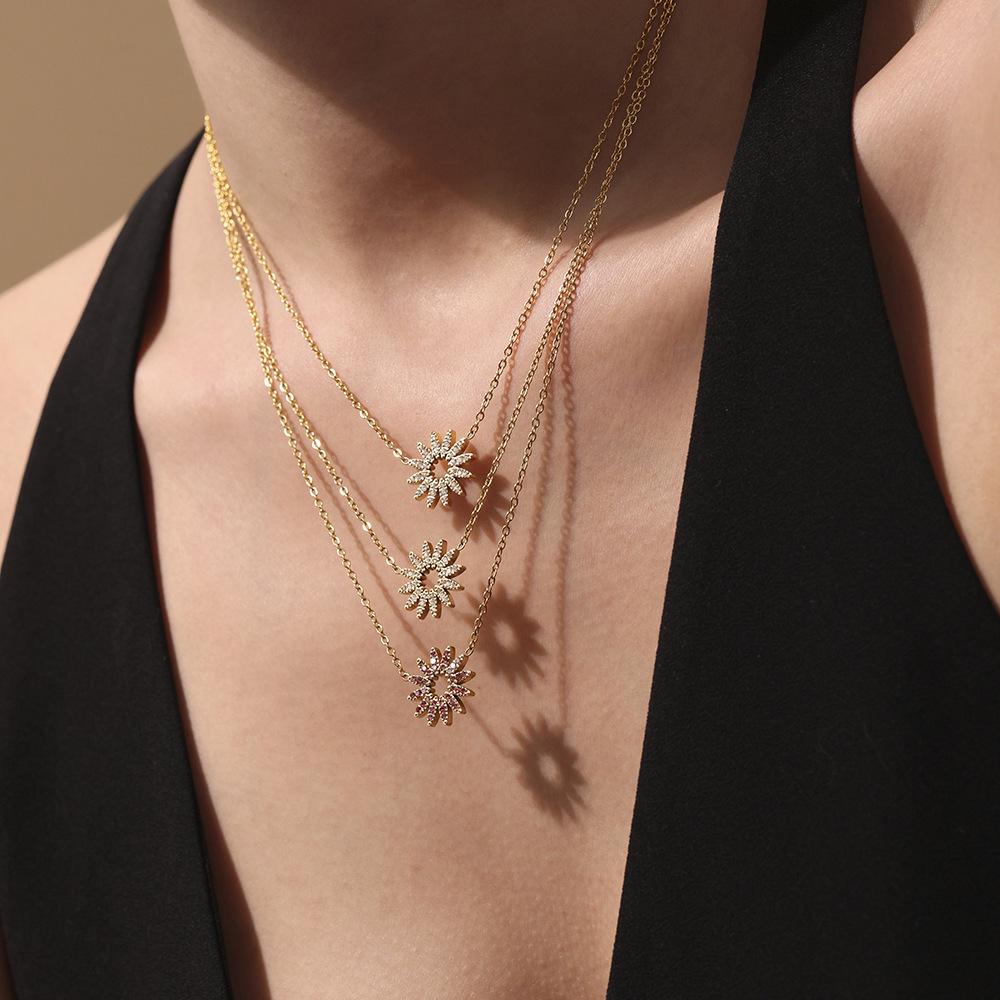 Qiong Yao Sunflower Zircon Sparkle Jewelry Set: Bracelet, Necklace & Ring - High-End Unique Design, Colorfast.