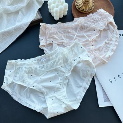 Ladies Spring and Summer Sweet Lovely Polka Dot Sexy Lace Edge Cotton Briefs