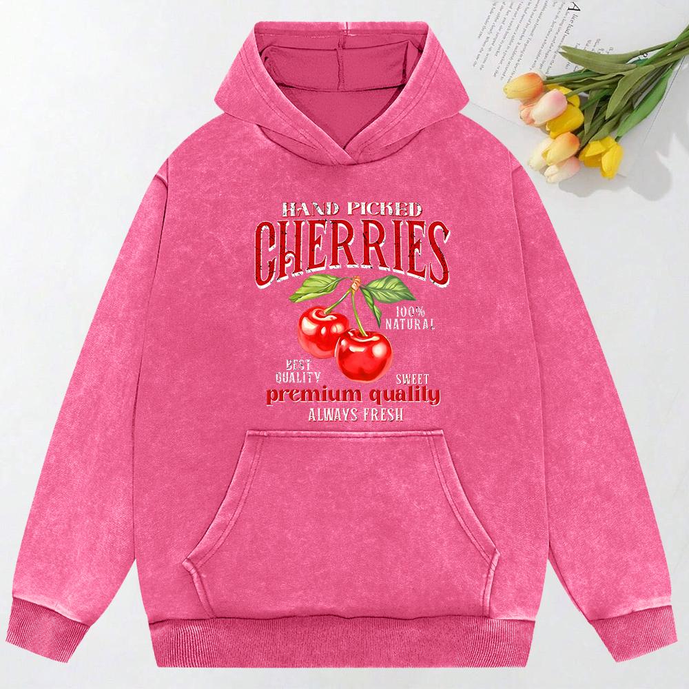 Kirschen Frucht Kreative Kunst Buchstabendruck Gewaschene Kleidung Mehrfarbig Baumwoll-Hoodie Übergroße Kleidung Street Baumwoll-Top