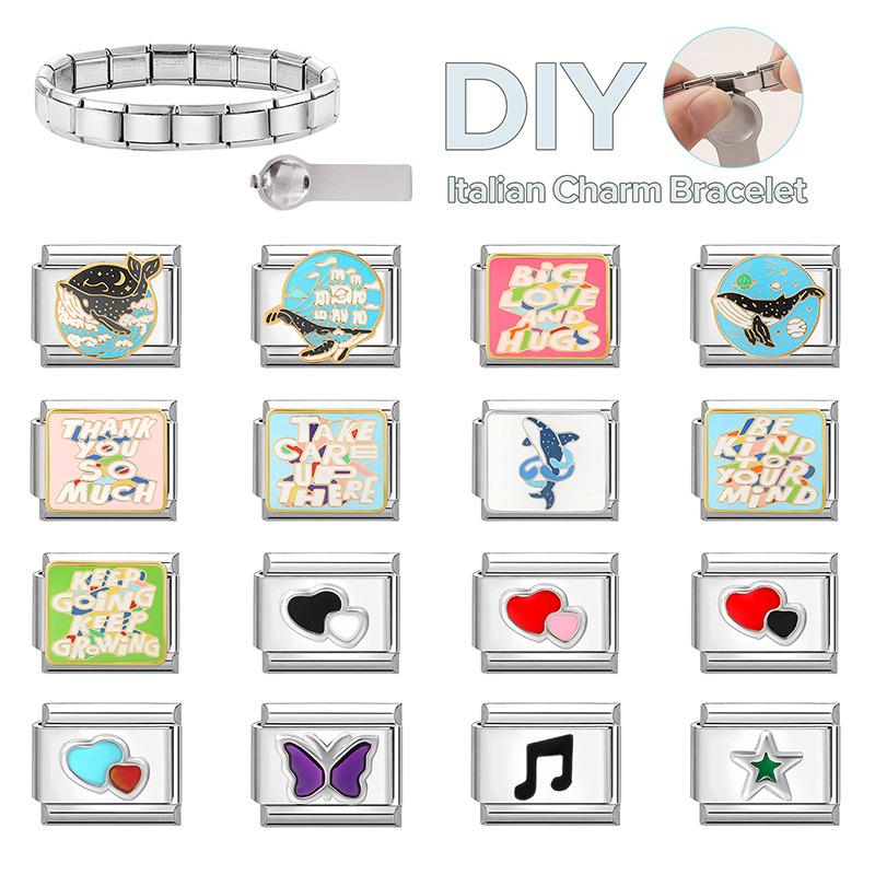 New Creative Whale Words Butterfly Star Heart Italian Charm Links Fit 9mm Bracelet Stainless Steel Women DIY Making Jewelry Gift