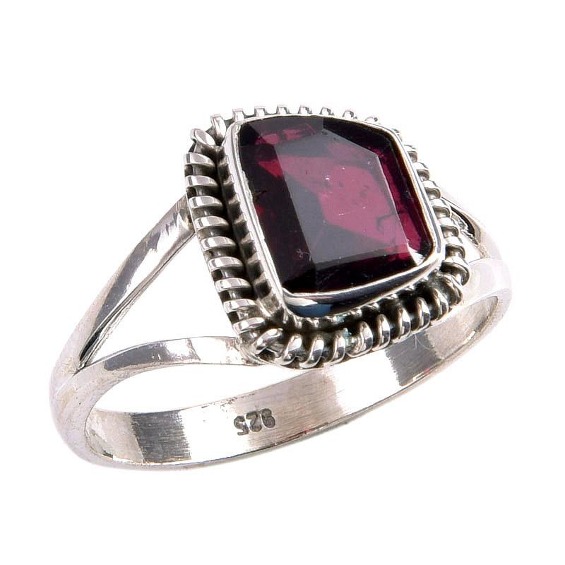 Natural Garnet Gemstone Handmade 925 Solid Silver Jewelry Ring Size 9.5 h5F55