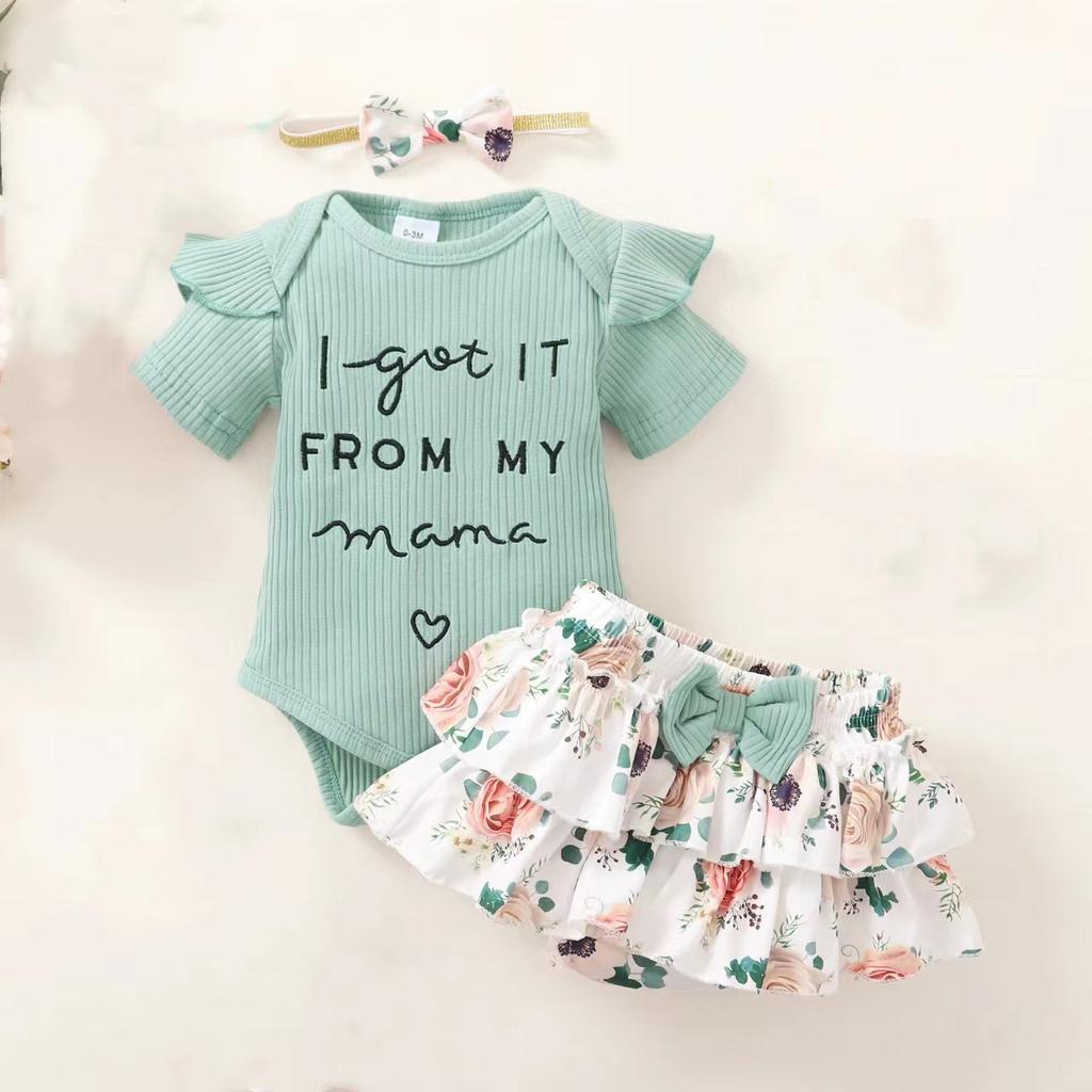 Nuovo Outfit Estivo Stile Fatina Abbigliamento per Bambini Tuta con Pantaloncini Set Abbigliamento Estivo Floreale Dolce Piccola Principessa