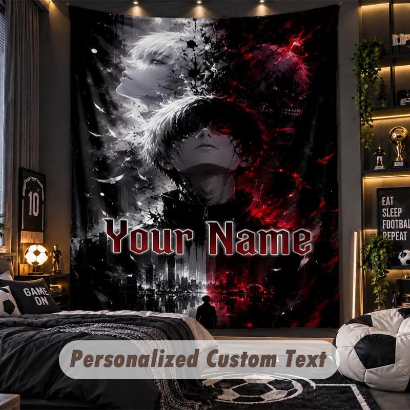 Personalized Wall Tapestry,Tokyo Ghoul Custom Printed Name, Fabric Wall Art For Indoor Room Backdrop