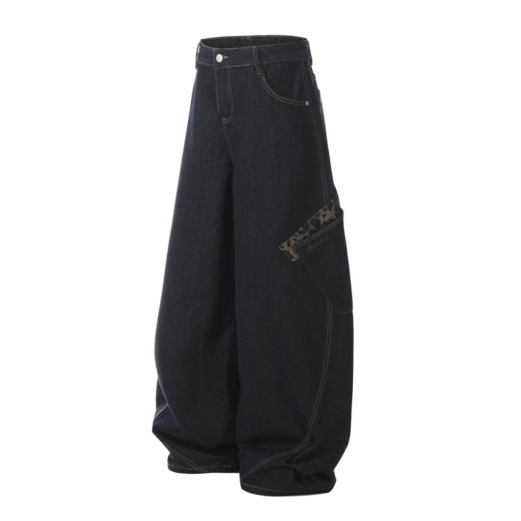 American trendy brand washed primary color jeans multi-pocket overalls wide-leg scimitar pants loose mopping trousers