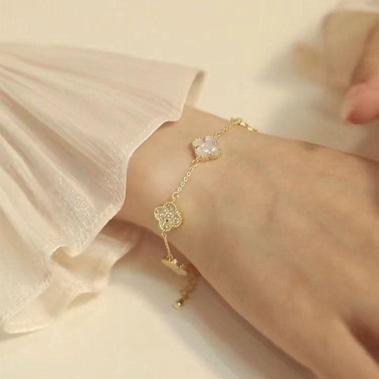 Bracciale Quadrifoglio Portafortuna Con Cristalli | Regolabile In 4 Colori | Gioiello Donna E Ragazza