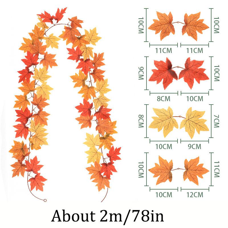 

1.7M Artificial Fall Maple Leaf Garland Fake Plants Autumn Decor Leaves Hanging Fall Vine for Thanksgiving Halloween Wedding помаранчевий