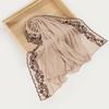 1pc Women'S Solid Color Pearl Chiffon Scarf With Clover Embroidery And Lace Trim, Fashionable And Elegant Headscarf For Malaysia And Indonesia
