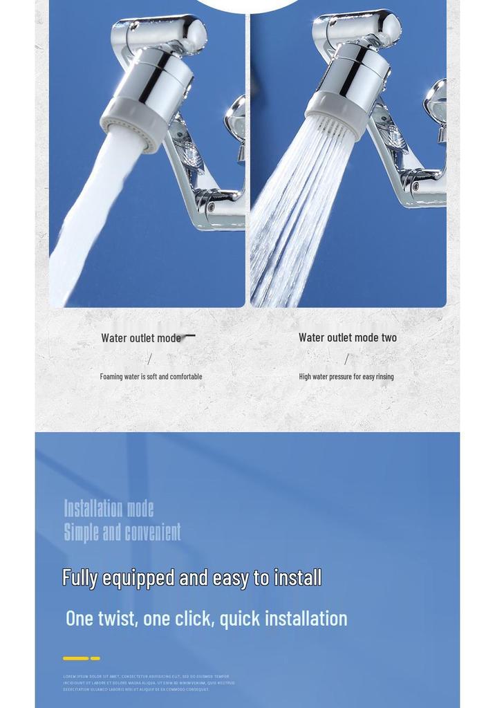 Universal 1080° Rotating Faucet with Lifting Anti-Splash Spout for Bathroom Face Washing and Brushing Teeth