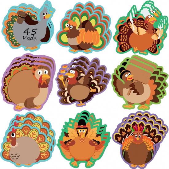 45 Pads 900 Sheets Thanksgiving Sticky Notes Turkey Self Sticky Memo Pads Adhesive Cute Sticky Notes Self Stick Pads for Office School Classroom