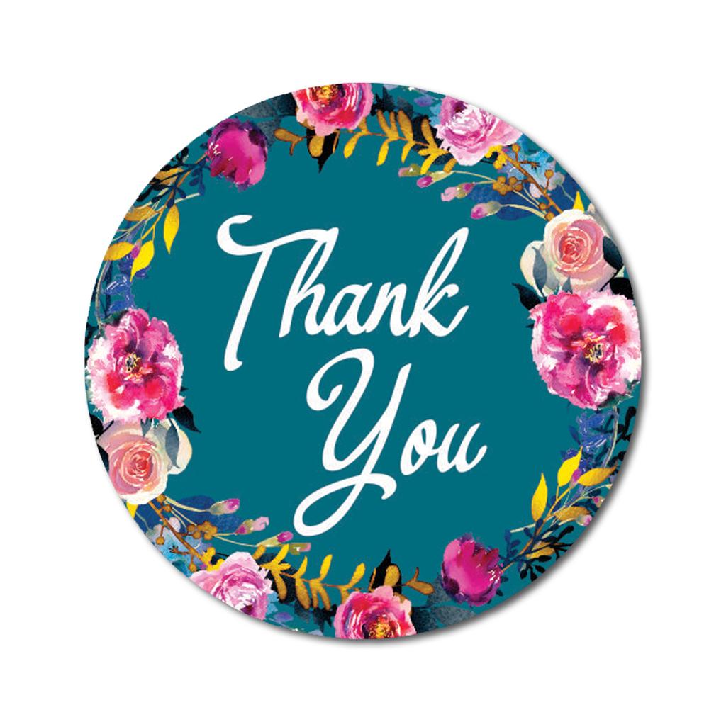 Darling Souvenir Round 45 Pcs Floral & Vines Border Black Thank You Stickers Envelope Seal-1.6