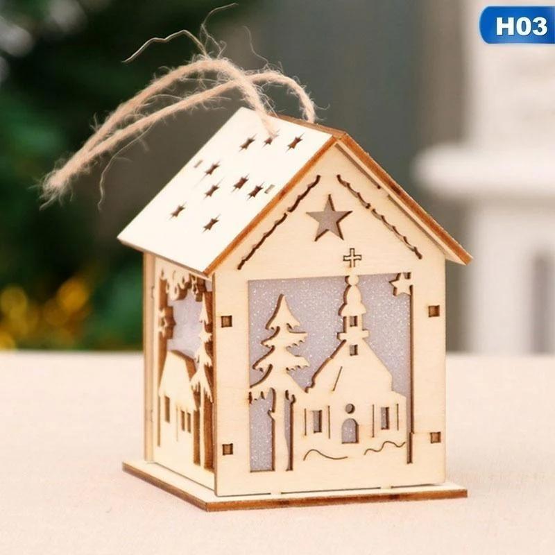 New Christmas Led Light Wood House Cute Christmas Tree Hanging Ornaments Holiday Decoration Home Decoration Accessories
