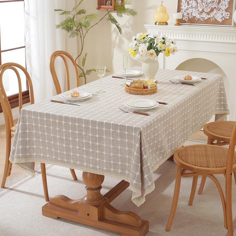 Nordic Tablecloth Fabric Cotton And Linen Small Fresh Small Plaid Rectangular Simple Dining Table Cloth Tablecloth Cover Cloth Retail