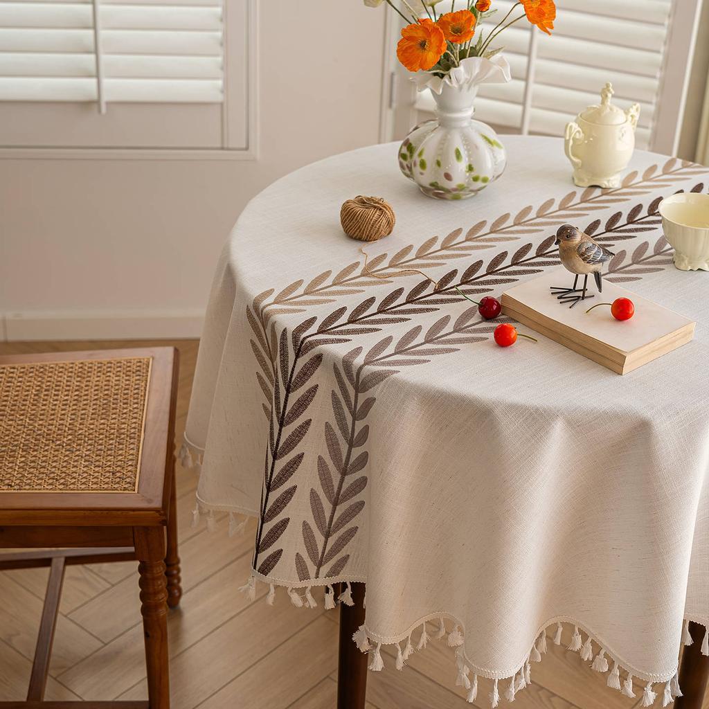 Tablecloth Fabric Cotton And Linen Small Fresh Waterproof Tablecloth High-End Embroidery Dining Table Cloth Round Table Coffee Table Cloth Tablecloth