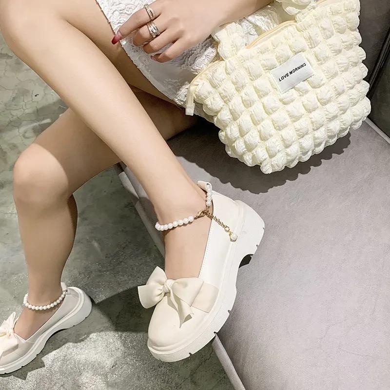 Fashion Women‘s Thick Platform Shoes Party Pumps Summer 2025 New Sandals Bow Chain Mujer Shoes Fashion Oxford platform loafers