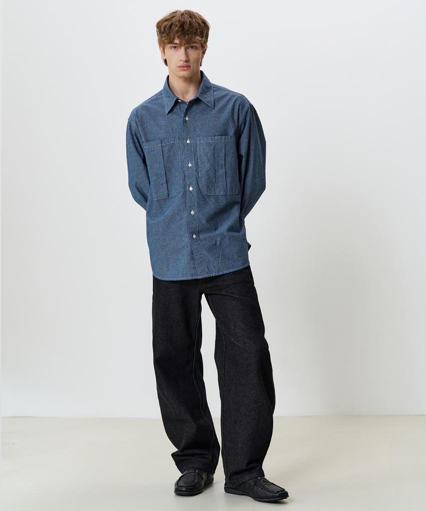 KNOUUN Grain Shirt (Washed Indigo)