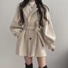 2024 Hepburn Style Medium-Long Wool Coat: Autumn/Winter, Straps, Small Suit Collar