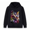 Kids Boys Girls Hoodie Psychedelic Colorful Cat Print Long Sleeve Casual Pullover Sweatshirt for Daily Wear