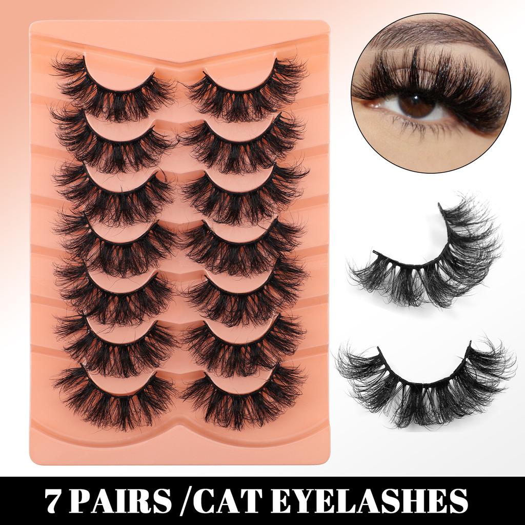 7 Pairs Of Imitation Mink False Eyelashes, Thick Exaggerated Curled Simulated Eyelashes