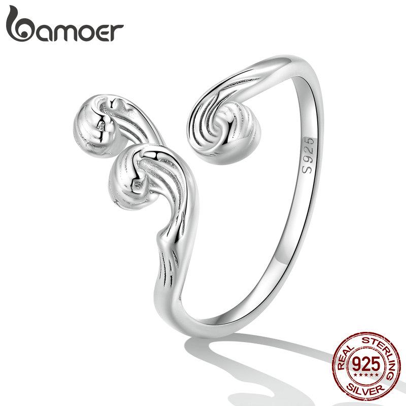 BAMOER 925 Sterling Silver Vows of Eternal Love Couple Waves Rings for Women Fine Jewelry Wedding Gift