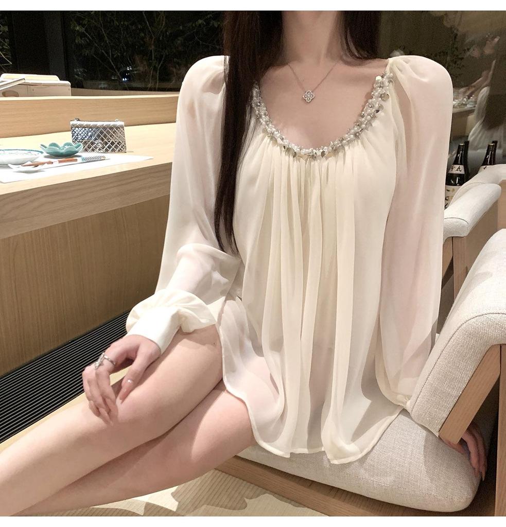 Kubiliv Delicate Beaded Sequined Backless Chiffon Tie Top