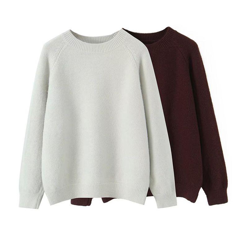 Kaslead New Women clothes Western Style Fashion Simple and Versatile Loose round Neck Long sleeve Pullover Sweater